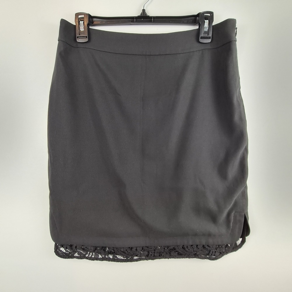 Ann Taylor Black Lace Trim Pencil Skirt‎ Size 6 Side Zip Professional Business